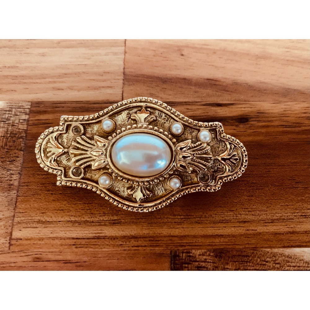 Vintage Gold Faux Pearl Brooch Pin Victorian Coquette Dark Academia Retro Luxe